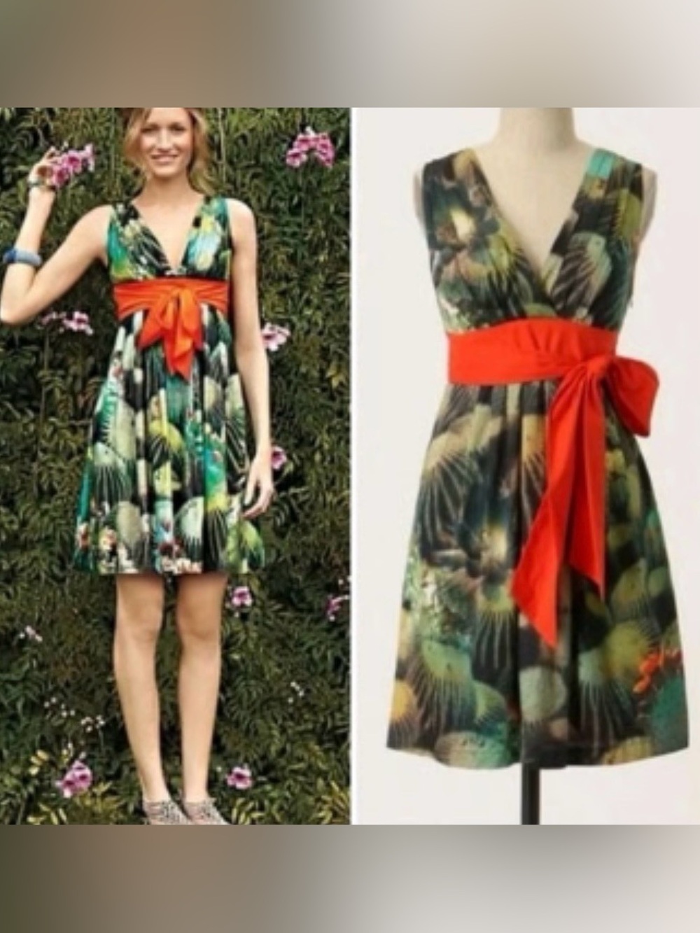 ANTHROPOLOGIE Eva Franco Oroya Cactus Mini Dress Green Orange Sleeveless Size 2